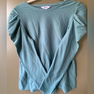 Nine West Sage Green Puff Sleeve Crew Neck Sweater